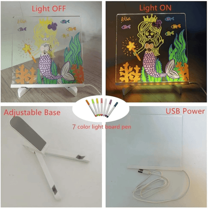 LED Glow Drawing Board for Kids – Neon Light Writing Pad with 7 Markers