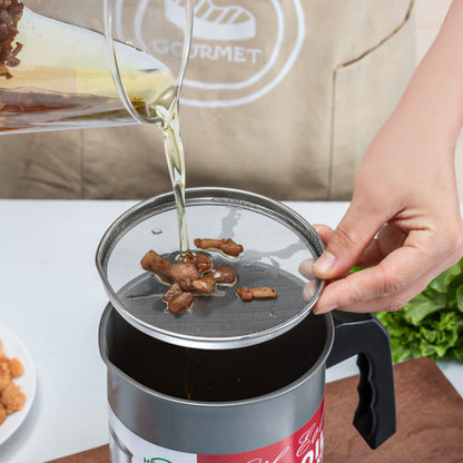 STAINLESS STEEL 1.4L OIL FILTER STORAGE POT WITH STRAINER