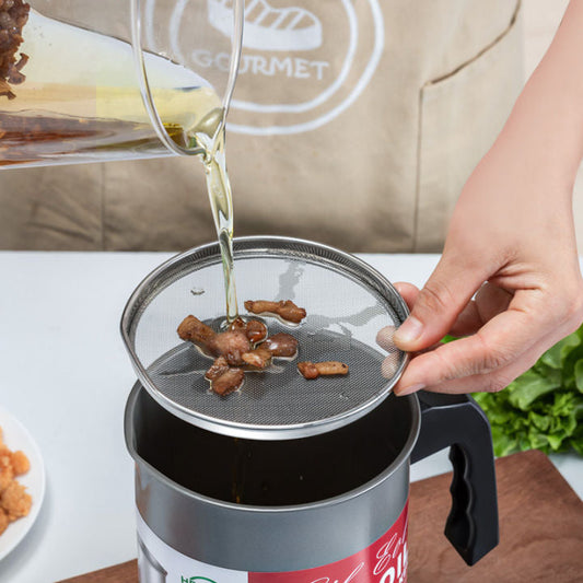 STAINLESS STEEL 1.4L OIL FILTER STORAGE POT WITH STRAINER